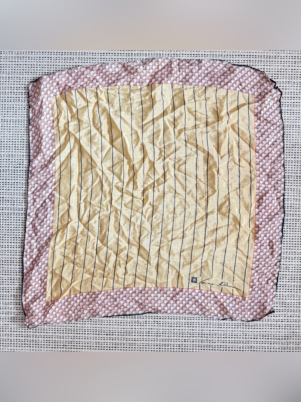Vintage Anne Klein x Robinson & Golluber Silk Cream Grey Square Scarf